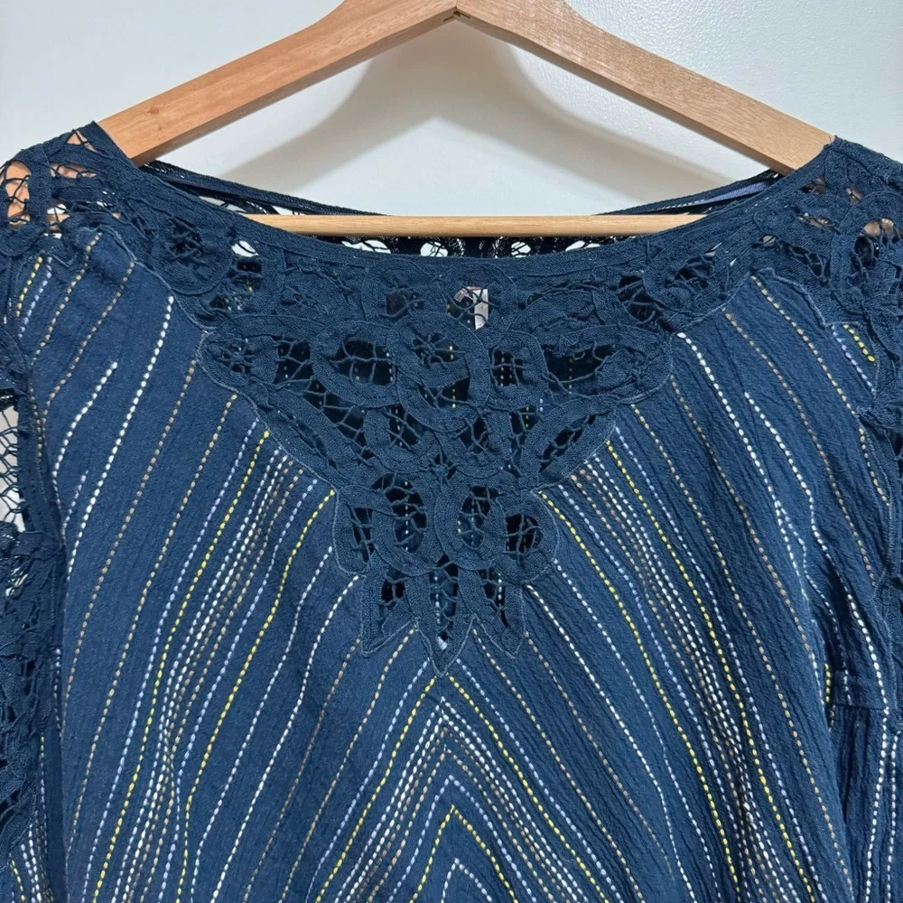 Free People Floating Memories Lace‎ Panel Embroidered Top XS